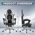 Sedia da gaming reclinabile VECELO, sedia da gaming ergonomica in pelle sintetica regolabile in altezza con poggiapiedi e supporto lombare, nera