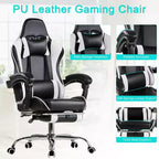 Sedia da gaming reclinabile VECELO, sedia da gaming ergonomica in pelle sintetica regolabile in altezza con poggiapiedi e supporto lombare, nera