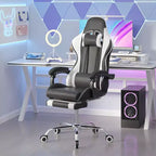 Sedia da gaming reclinabile VECELO, sedia da gaming ergonomica in pelle sintetica regolabile in altezza con poggiapiedi e supporto lombare, nera