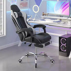 Sedia da gaming reclinabile VECELO, sedia da gaming ergonomica in pelle sintetica regolabile in altezza con poggiapiedi e supporto lombare, nera