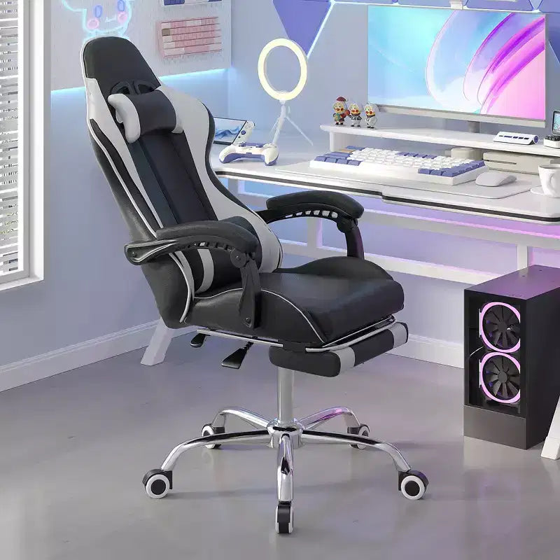 Sedia da gaming reclinabile VECELO, sedia da gaming ergonomica in pelle sintetica regolabile in altezza con poggiapiedi e supporto lombare, nera