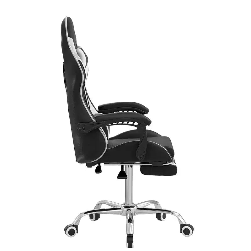 Sedia da gaming reclinabile VECELO, sedia da gaming ergonomica in pelle sintetica regolabile in altezza con poggiapiedi e supporto lombare, nera