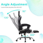 Sedia da gaming reclinabile VECELO, sedia da gaming ergonomica in pelle sintetica regolabile in altezza con poggiapiedi e supporto lombare, nera