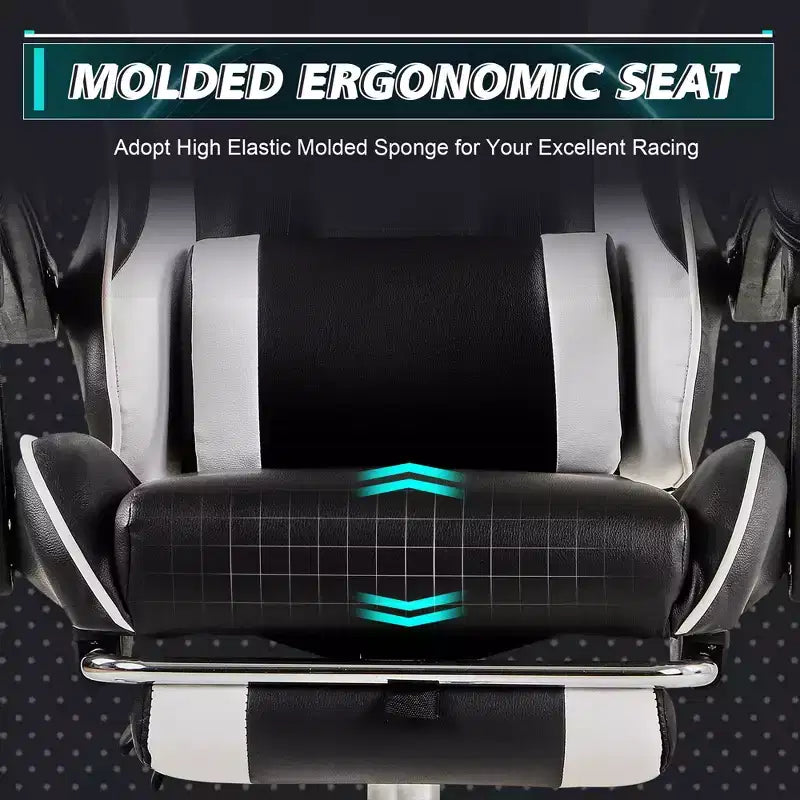 Sedia da gaming reclinabile VECELO, sedia da gaming ergonomica in pelle sintetica regolabile in altezza con poggiapiedi e supporto lombare, nera