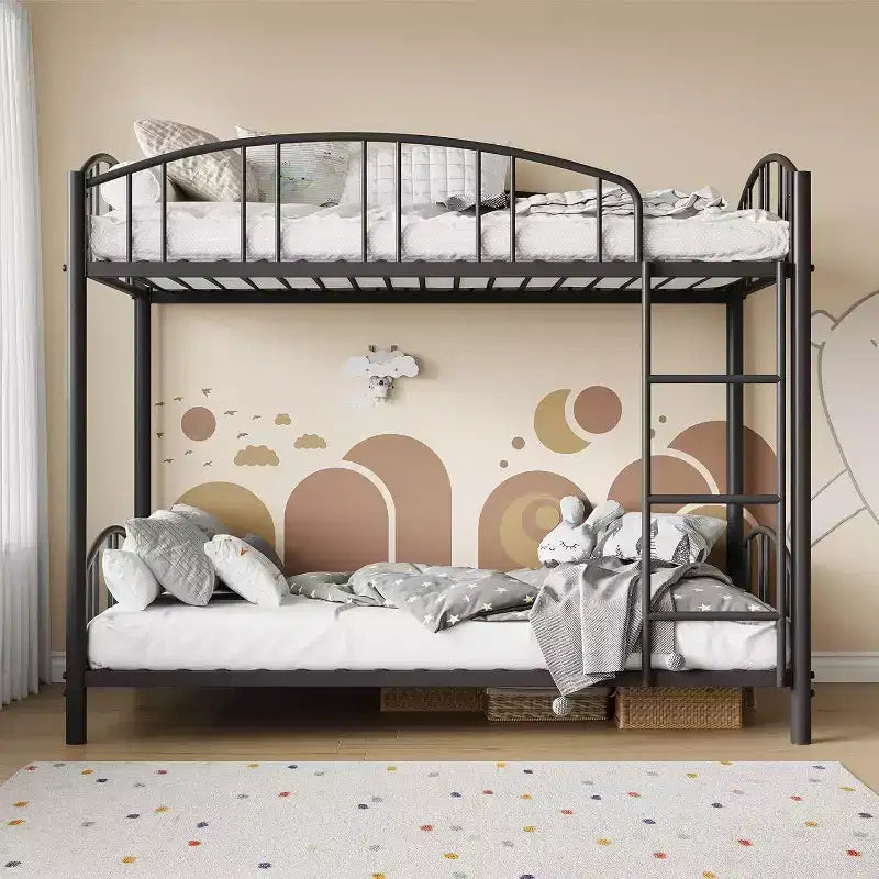 Twin Over Twin Metal Bunk Bed, Heavy-Duty Frame with Arched Guardrails and Safety Ladder, Sturdy Steel Design for Kids, No Box Spring Required.