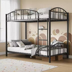 Twin Over Twin Metal Bunk Bed, Heavy-Duty Frame with Arched Guardrails and Safety Ladder, Sturdy Steel Design for Kids, No Box Spring Required.