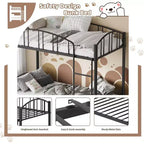 Twin Over Twin Metal Bunk Bed, Heavy-Duty Frame with Arched Guardrails and Safety Ladder, Sturdy Steel Design for Kids, No Box Spring Required.