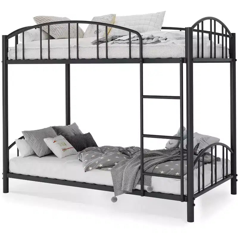 Twin Over Twin Metal Bunk Bed, Heavy-Duty Frame with Arched Guardrails and Safety Ladder, Sturdy Steel Design for Kids, No Box Spring Required.