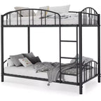 Twin Over Twin Metal Bunk Bed, Heavy-Duty Frame with Arched Guardrails and Safety Ladder, Sturdy Steel Design for Kids, No Box Spring Required.