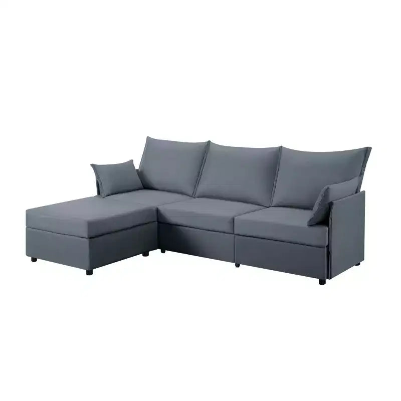 93.7 Sectional Sofa With Ottoman, Indoor Sofa Made Of Imitation Linen Material.