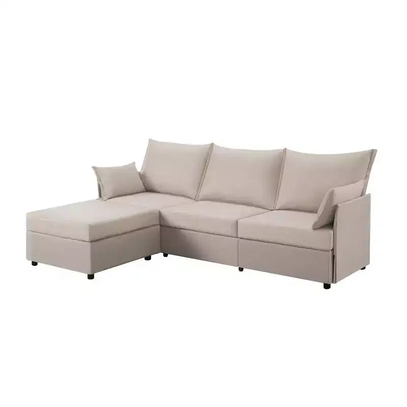 93.7 Sectional Sofa With Ottoman, Indoor Sofa Made Of Imitation Linen Material.