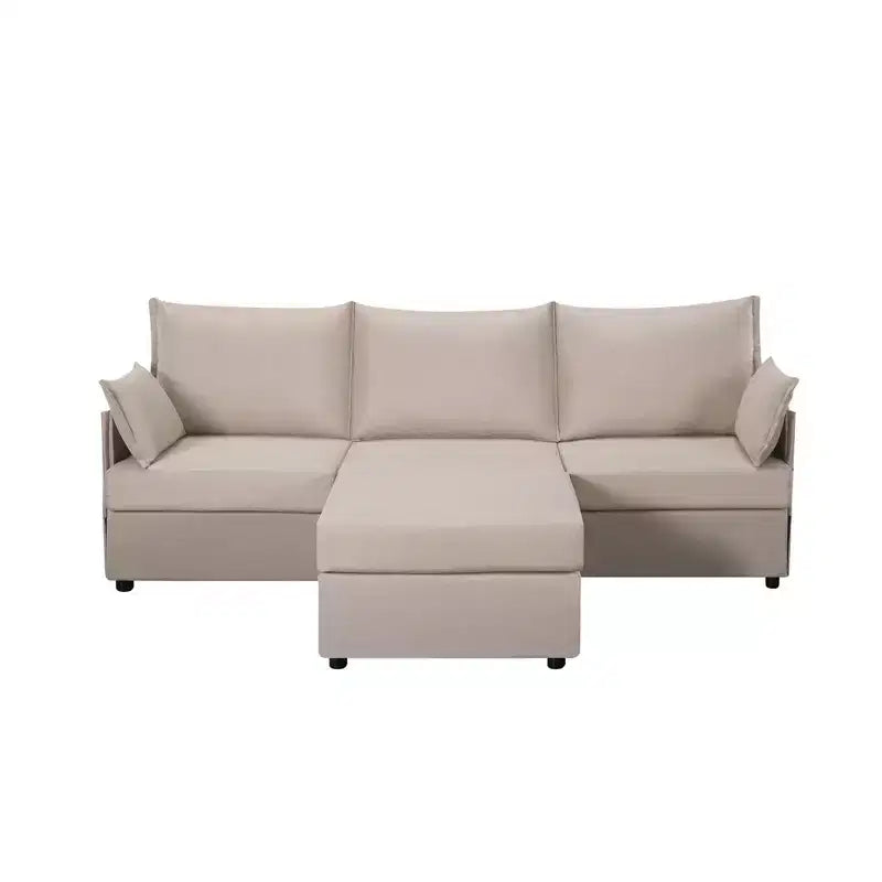 93.7 Sectional Sofa With Ottoman, Indoor Sofa Made Of Imitation Linen Material.