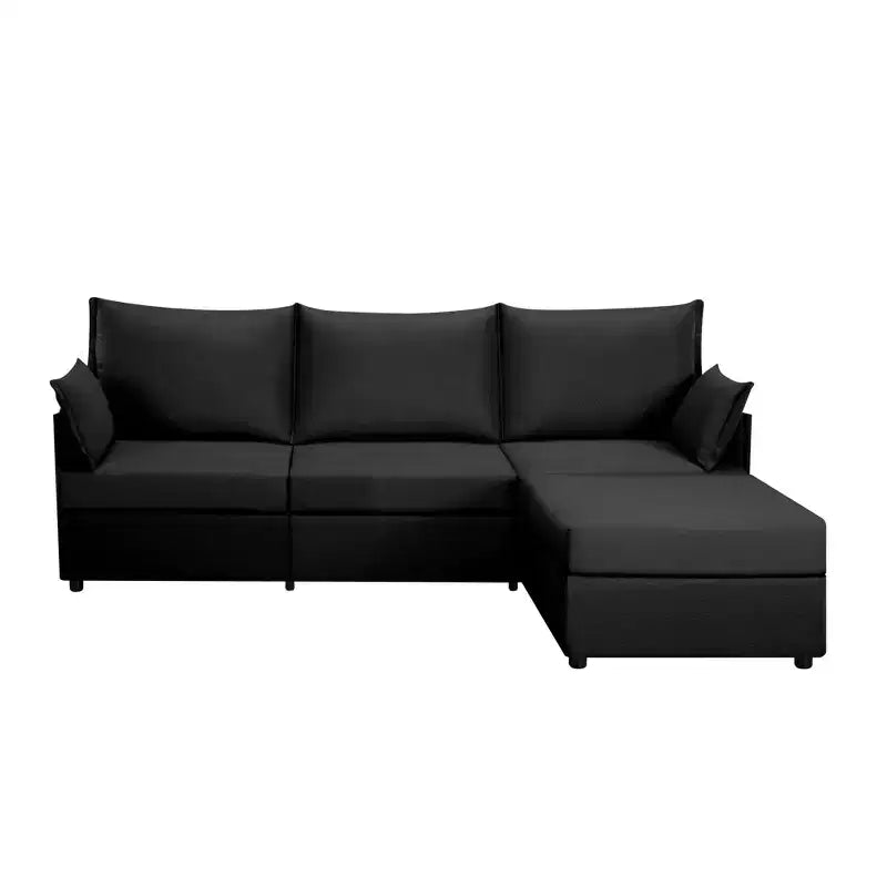 93.7 Sectional Sofa With Ottoman, Indoor Sofa Made Of Imitation Linen Material.