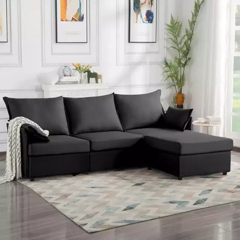93.7 Sectional Sofa With Ottoman, Indoor Sofa Made Of Imitation Linen Material.