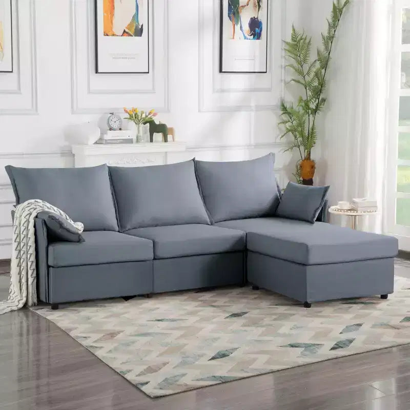 93.7 Sectional Sofa With Ottoman, Indoor Sofa Made Of Imitation Linen Material.