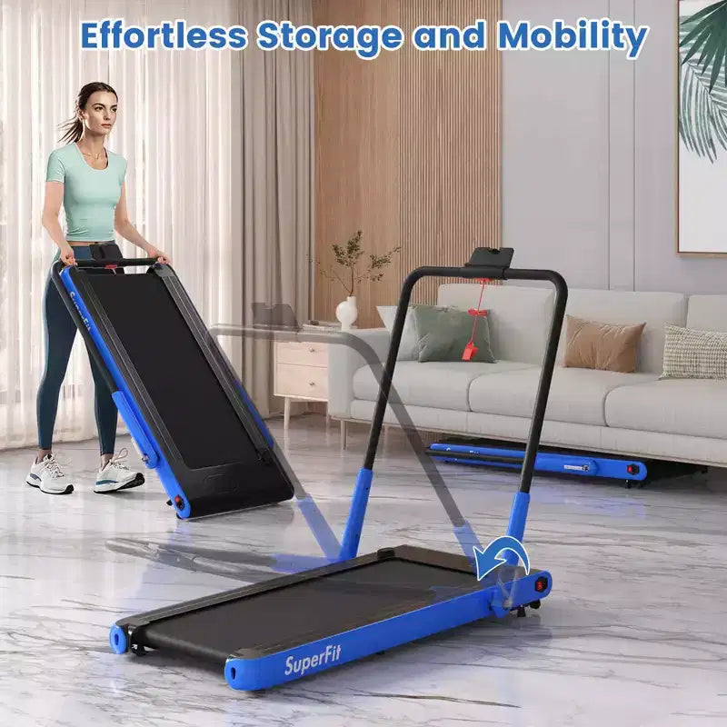 Costway 3-in-1 Folding Treadmill with Smart Apps Remote Control LED Display and Speakers Blue/Silver