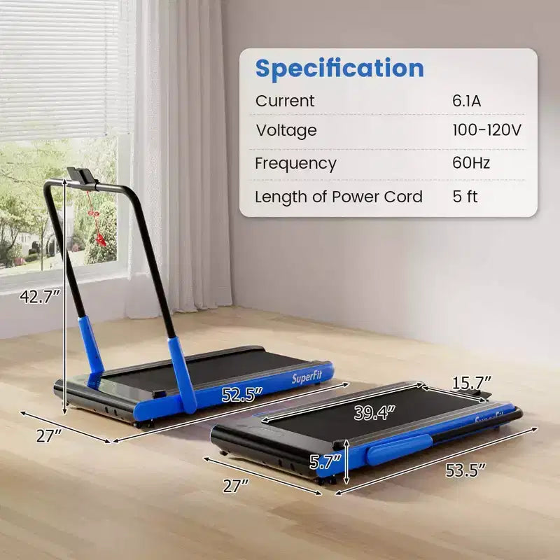 Costway 3-in-1 Folding Treadmill with Smart Apps Remote Control LED Display and Speakers Blue/Silver