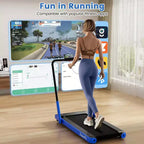 Costway 3-in-1 Folding Treadmill with Smart Apps Remote Control LED Display and Speakers Blue/Silver