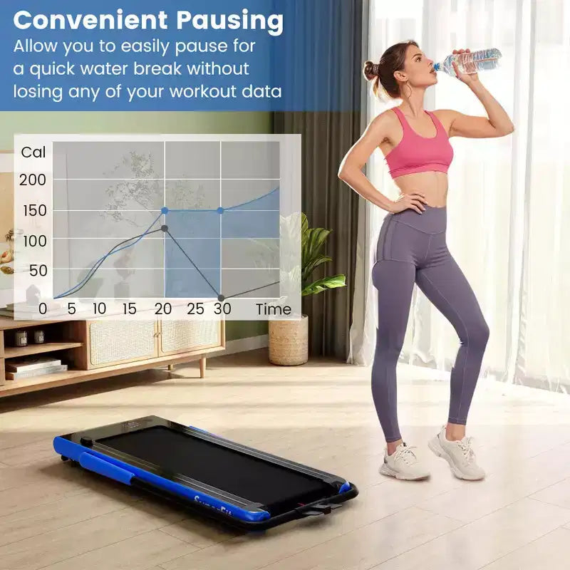 Costway 3-in-1 Folding Treadmill with Smart Apps Remote Control LED Display and Speakers Blue/Silver