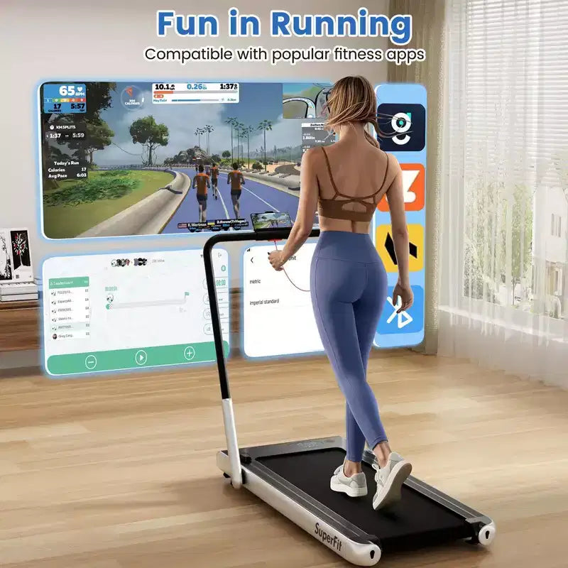 Costway 3-in-1 Folding Treadmill with Smart Apps Remote Control LED Display and Speakers Blue/Silver