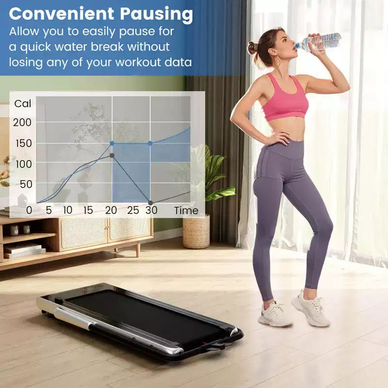 Costway 3-in-1 Folding Treadmill with Smart Apps Remote Control LED Display and Speakers Blue/Silver