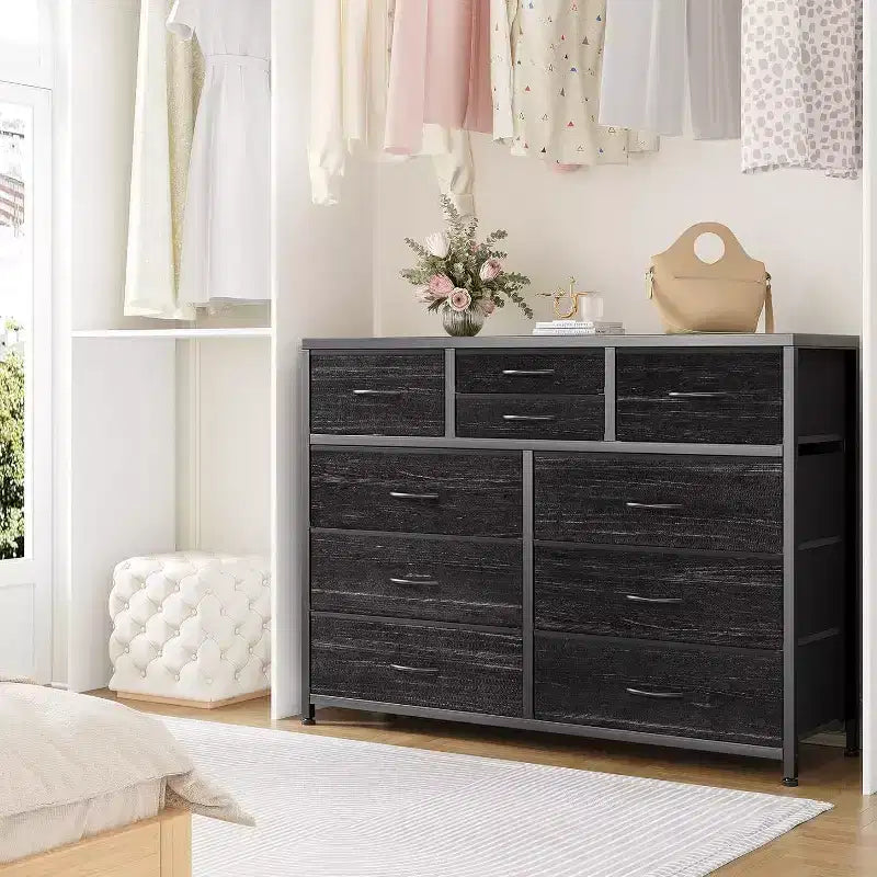 Acekool Cassettiera a 10 cassetti, porta TV per televisori fino a 55 pollici, mobile contenitore per camera da letto o soggiorno, colore nero