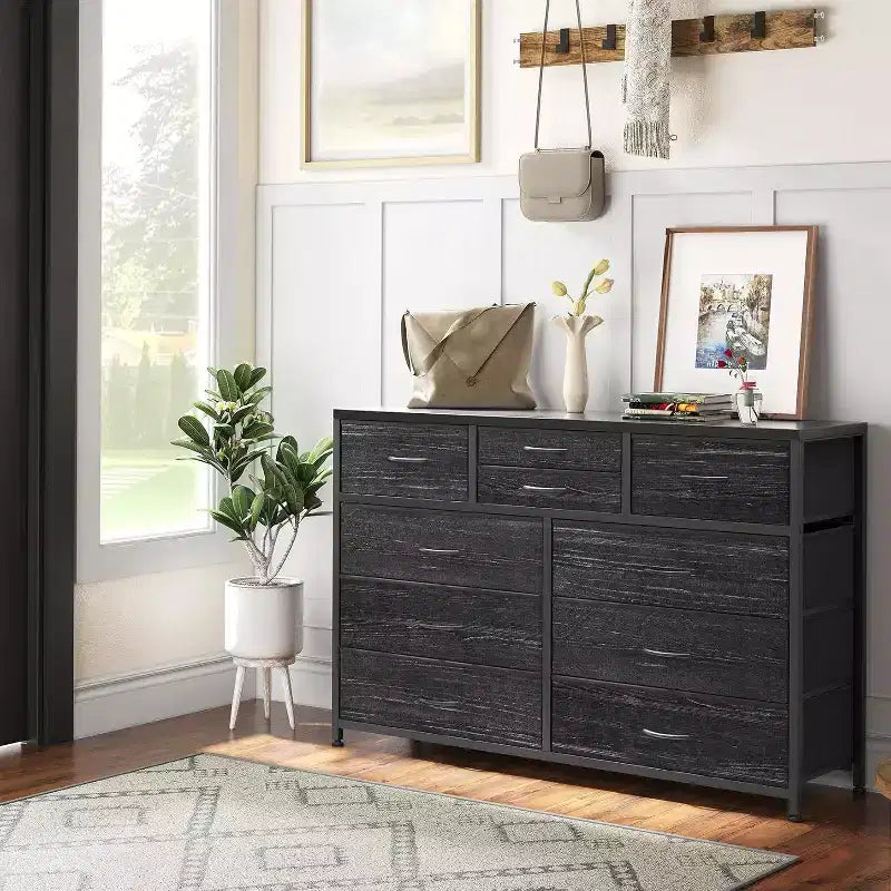 Acekool Cassettiera a 10 cassetti, porta TV per televisori fino a 55 pollici, mobile contenitore per camera da letto o soggiorno, colore nero