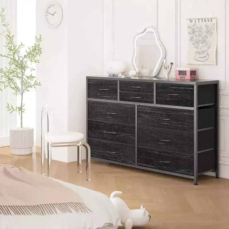 Acekool Cassettiera a 10 cassetti, porta TV per televisori fino a 55 pollici, mobile contenitore per camera da letto o soggiorno, colore nero