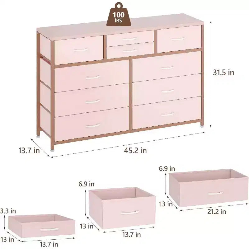 Acekool Cassettiera a 10 cassetti, porta TV per televisori fino a 55 pollici, mobile contenitore per camera da letto o soggiorno, colore nero