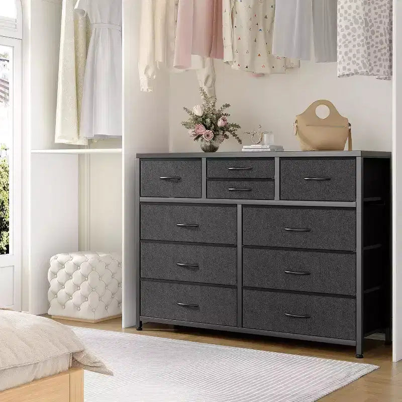 Acekool Cassettiera a 10 cassetti, porta TV per televisori fino a 55 pollici, mobile contenitore per camera da letto o soggiorno, colore nero