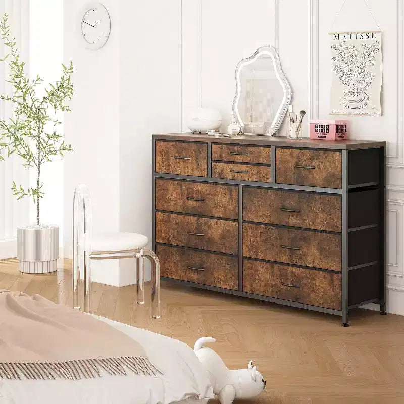 Acekool Cassettiera a 10 cassetti, porta TV per televisori fino a 55 pollici, mobile contenitore per camera da letto o soggiorno, colore nero