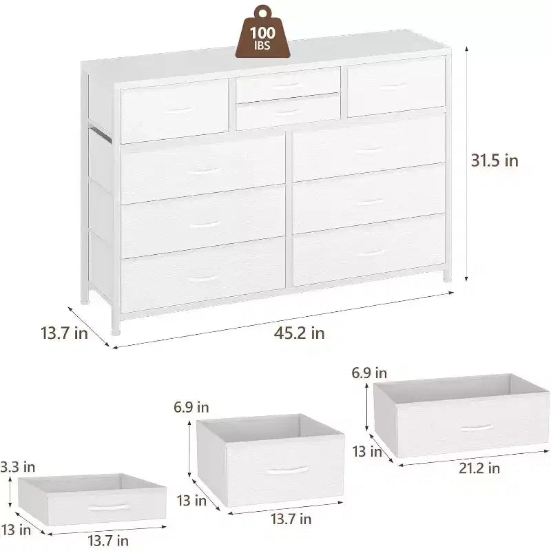 Acekool Cassettiera a 10 cassetti, porta TV per televisori fino a 55 pollici, mobile contenitore per camera da letto o soggiorno, colore nero