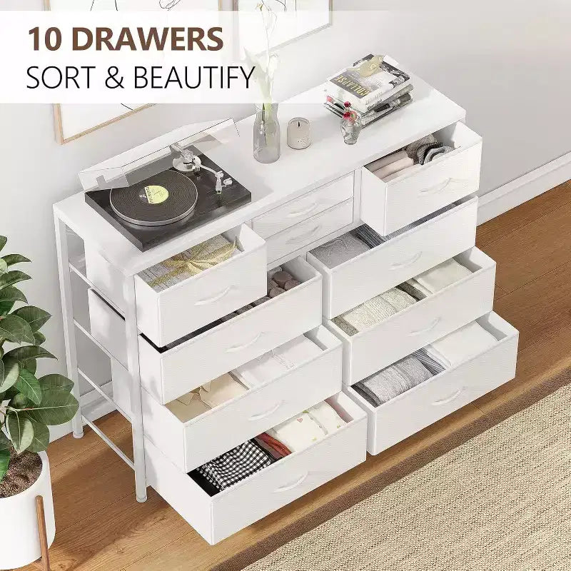 Acekool Cassettiera a 10 cassetti, porta TV per televisori fino a 55 pollici, mobile contenitore per camera da letto o soggiorno, colore nero