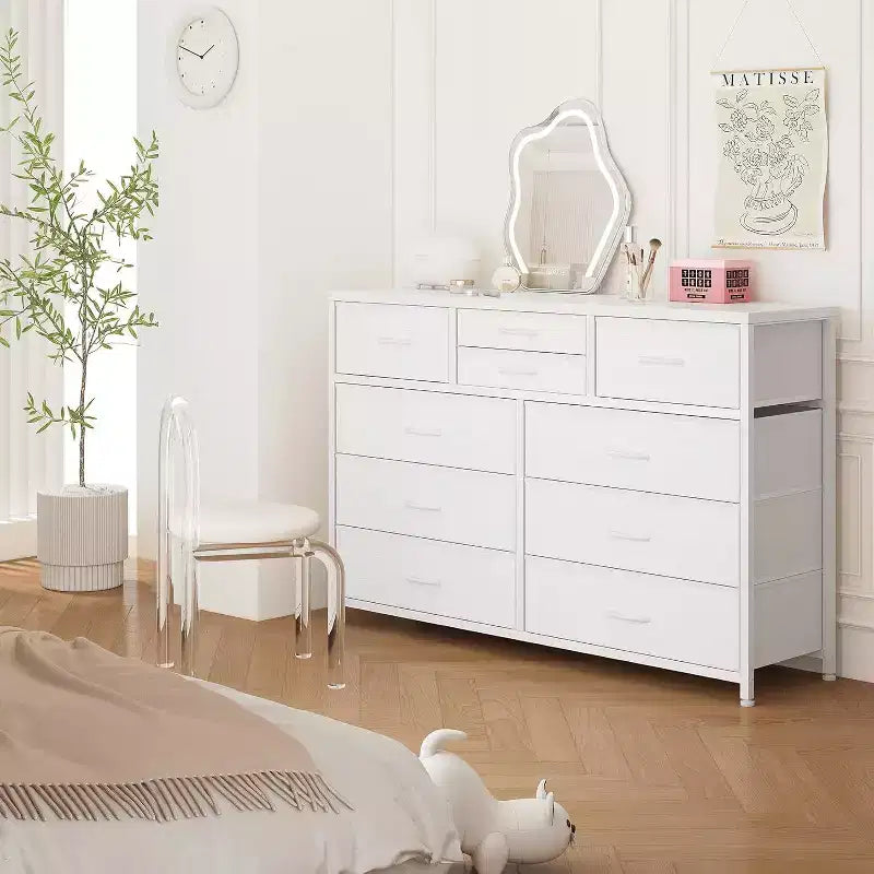 Acekool Cassettiera a 10 cassetti, porta TV per televisori fino a 55 pollici, mobile contenitore per camera da letto o soggiorno, colore nero