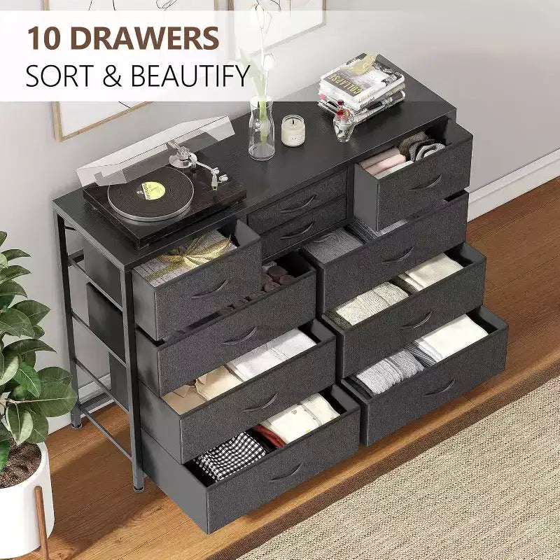 Acekool Cassettiera a 10 cassetti, porta TV per televisori fino a 55 pollici, mobile contenitore per camera da letto o soggiorno, colore nero