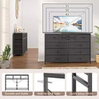 Acekool Cassettiera a 10 cassetti, porta TV per televisori fino a 55 pollici, mobile contenitore per camera da letto o soggiorno, colore nero