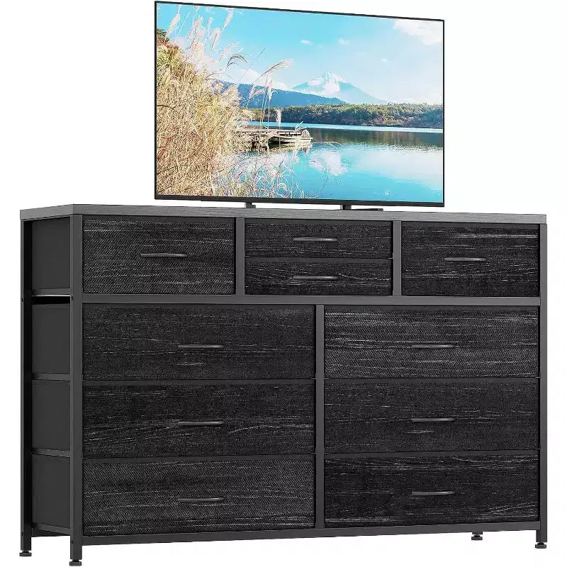 Acekool Cassettiera a 10 cassetti, porta TV per televisori fino a 55 pollici, mobile contenitore per camera da letto o soggiorno, colore nero