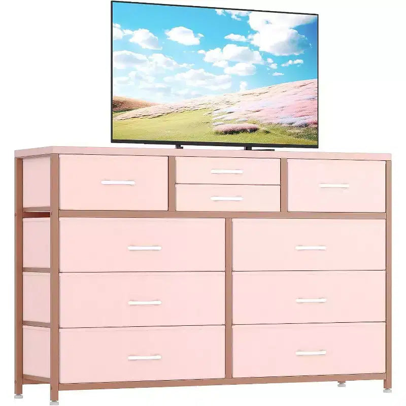 Acekool Cassettiera a 10 cassetti, porta TV per televisori fino a 55 pollici, mobile contenitore per camera da letto o soggiorno, colore nero