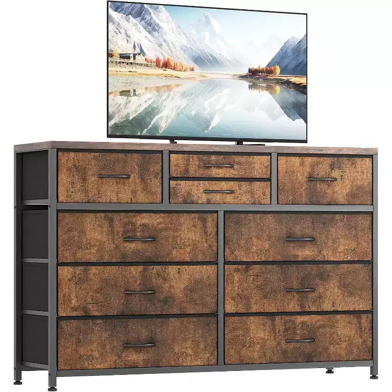 Acekool Cassettiera a 10 cassetti, porta TV per televisori fino a 55 pollici, mobile contenitore per camera da letto o soggiorno, colore nero