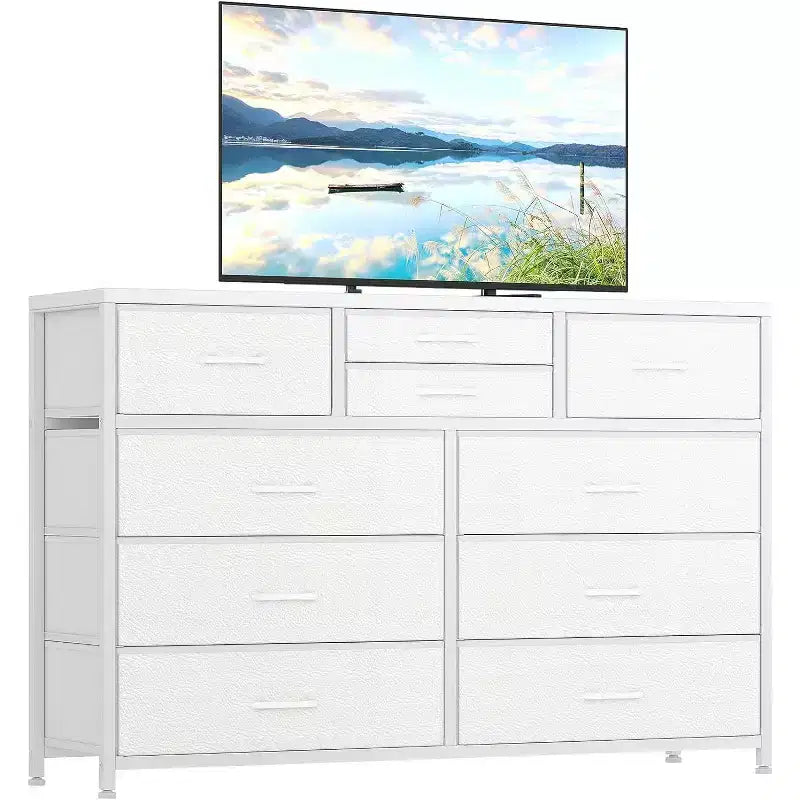 Acekool Cassettiera a 10 cassetti, porta TV per televisori fino a 55 pollici, mobile contenitore per camera da letto o soggiorno, colore nero