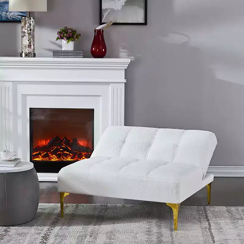 Convertible Futon Sofa Bed Modern Teddy Fabric Loveseat Sleeper Couch With Adjustable Backrest Metal Legs For Small Spaces Living Room