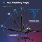 Douxlife Modern 7-Point Massage Ergonomic Gaming Chair with Footrest & Adjustable Armrests Black Gray