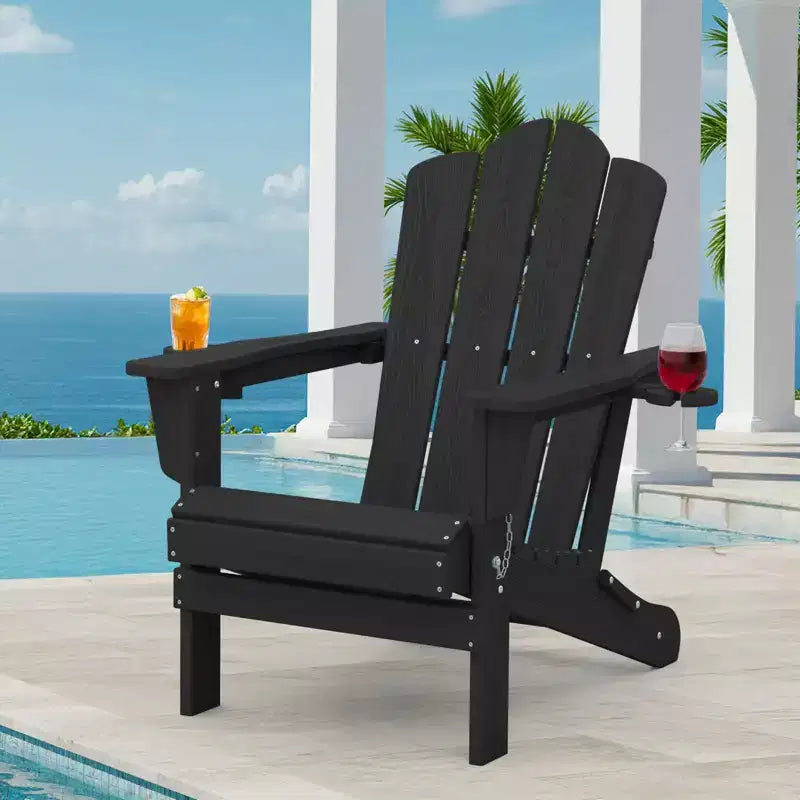 HYLEORY HDPE Folding Adirondack Chair with 2 Cup Holder - Composite Adirondack Chair