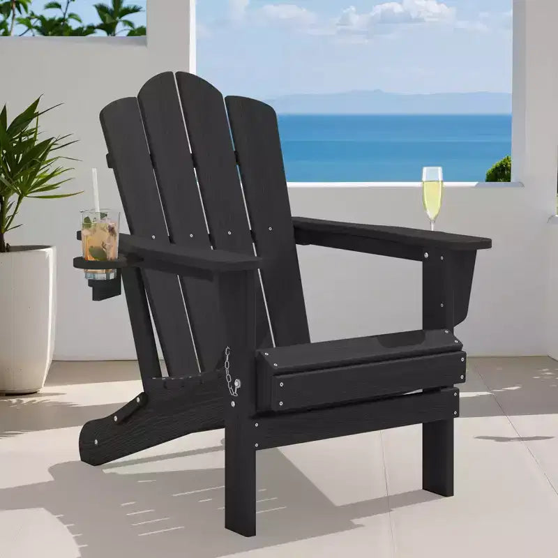 HYLEORY HDPE Folding Adirondack Chair with 2 Cup Holder - Composite Adirondack Chair