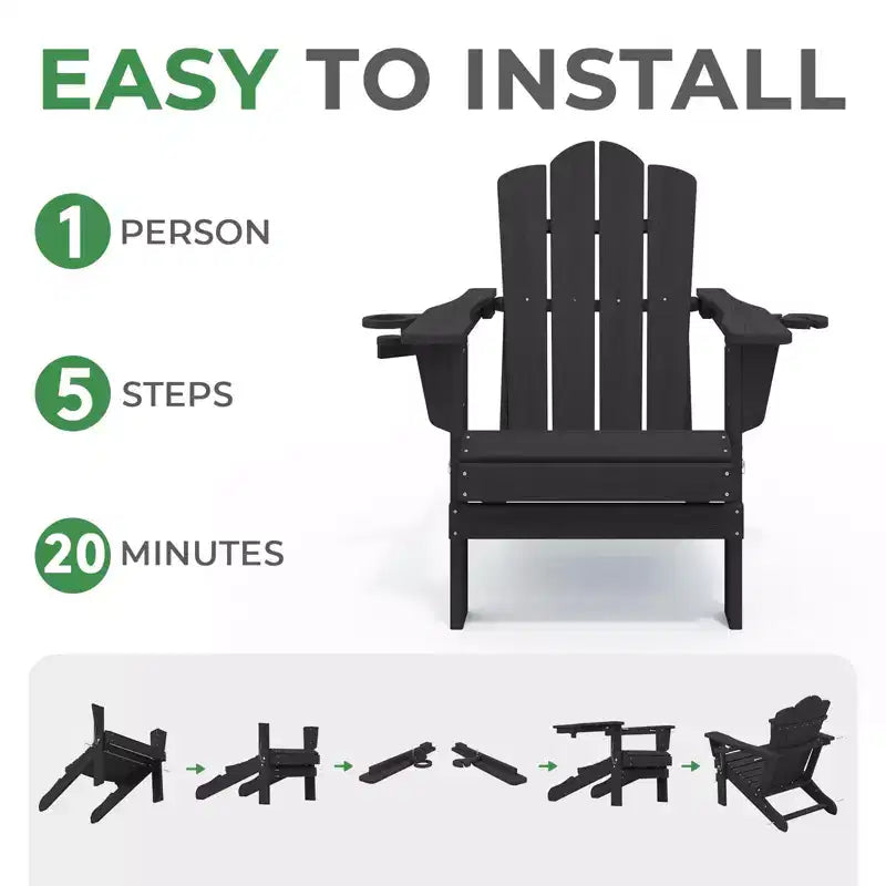HYLEORY HDPE Folding Adirondack Chair with 2 Cup Holder - Composite Adirondack Chair