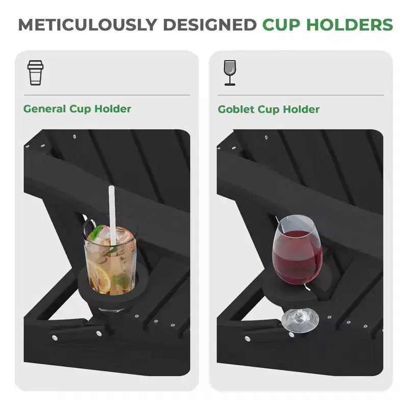 HYLEORY HDPE Folding Adirondack Chair with 2 Cup Holder - Composite Adirondack Chair