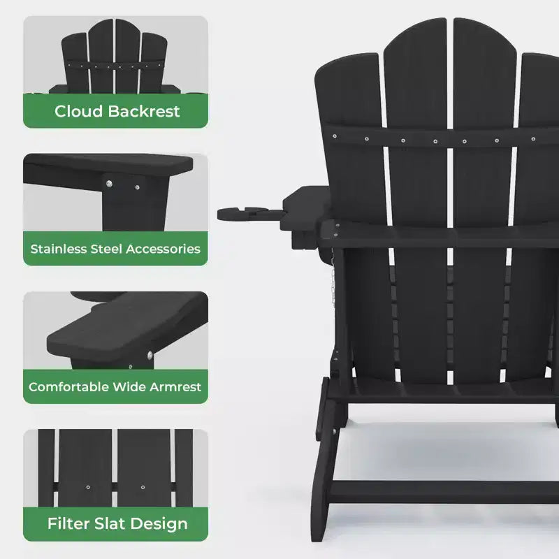 HYLEORY HDPE Folding Adirondack Chair with 2 Cup Holder - Composite Adirondack Chair