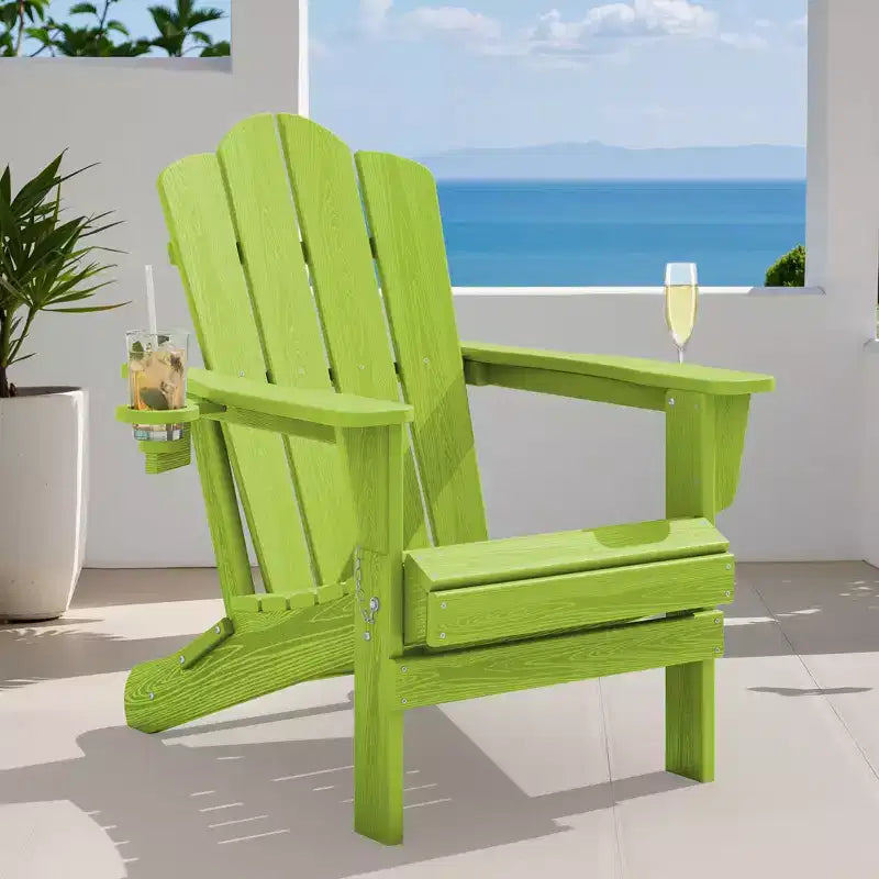 HYLEORY HDPE Folding Adirondack Chair with 2 Cup Holder - Composite Adirondack Chair