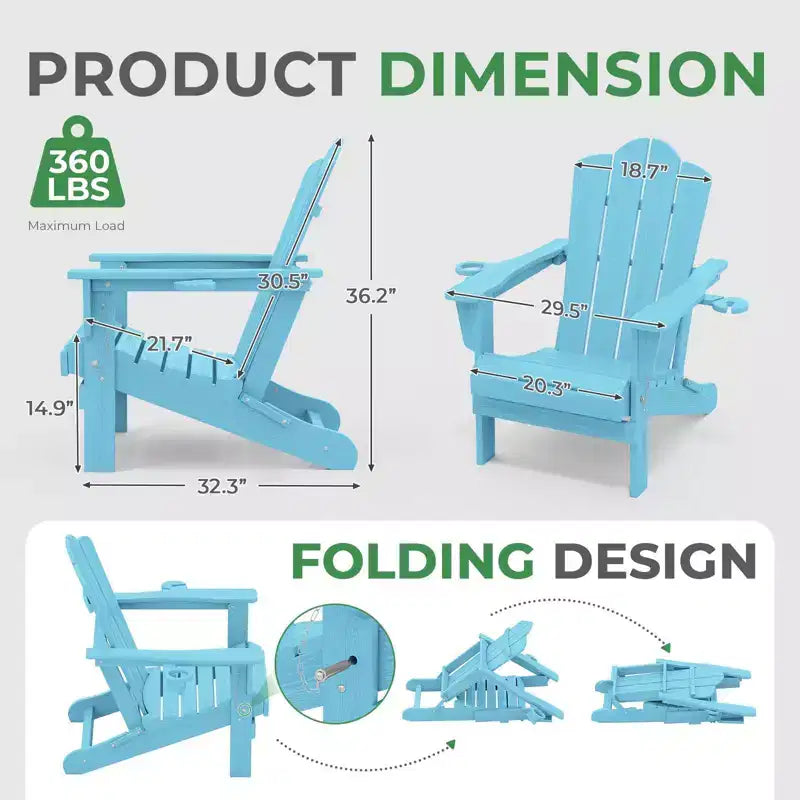 HYLEORY HDPE Folding Adirondack Chair with 2 Cup Holder - Composite Adirondack Chair