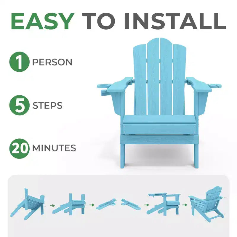 HYLEORY HDPE Folding Adirondack Chair with 2 Cup Holder - Composite Adirondack Chair